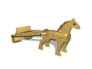Lekhäst med vagn med stomme i robinia. För lekaplats med temalek och fantasi för barnen