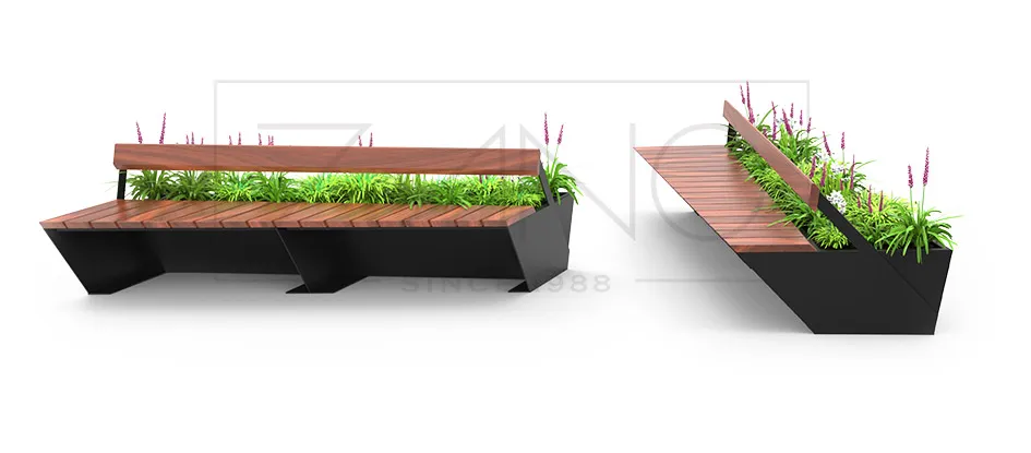 penrose street benches with backrest conected with plantern